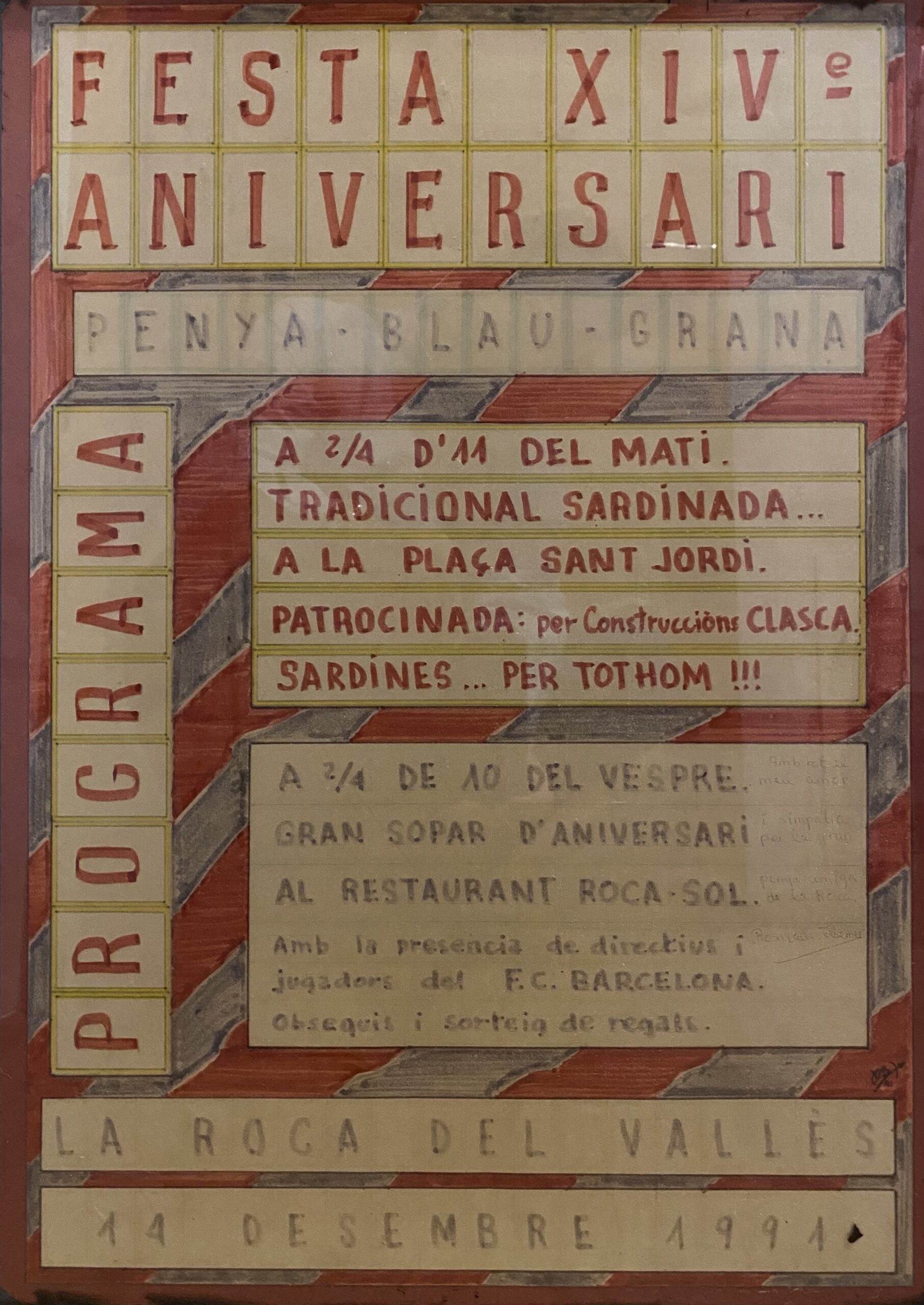 Cartell de la Festa del XIV Aniversari de la Penya Blaugrana, 14 de desembre de 1991